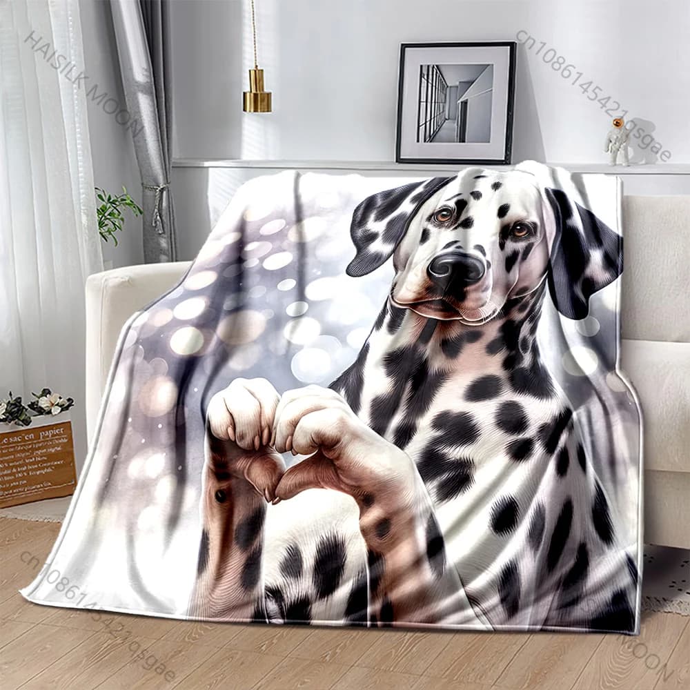 Coperta con stampa di cane dalmata che mostra amore, materiale di flanella morbido e caldo per tutte le stagioni, picnic da campeggio all'aperto per la casa, regali di lusso