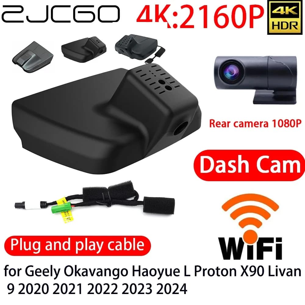 ZJCGO Dash Cam 4K DVR con Wifi, Telecamera Anteriore e Posteriore, Monitor 24h per Geely Okavango Haoyue L Proton X90 Livan 9 2020 2021 2022 2023 2024