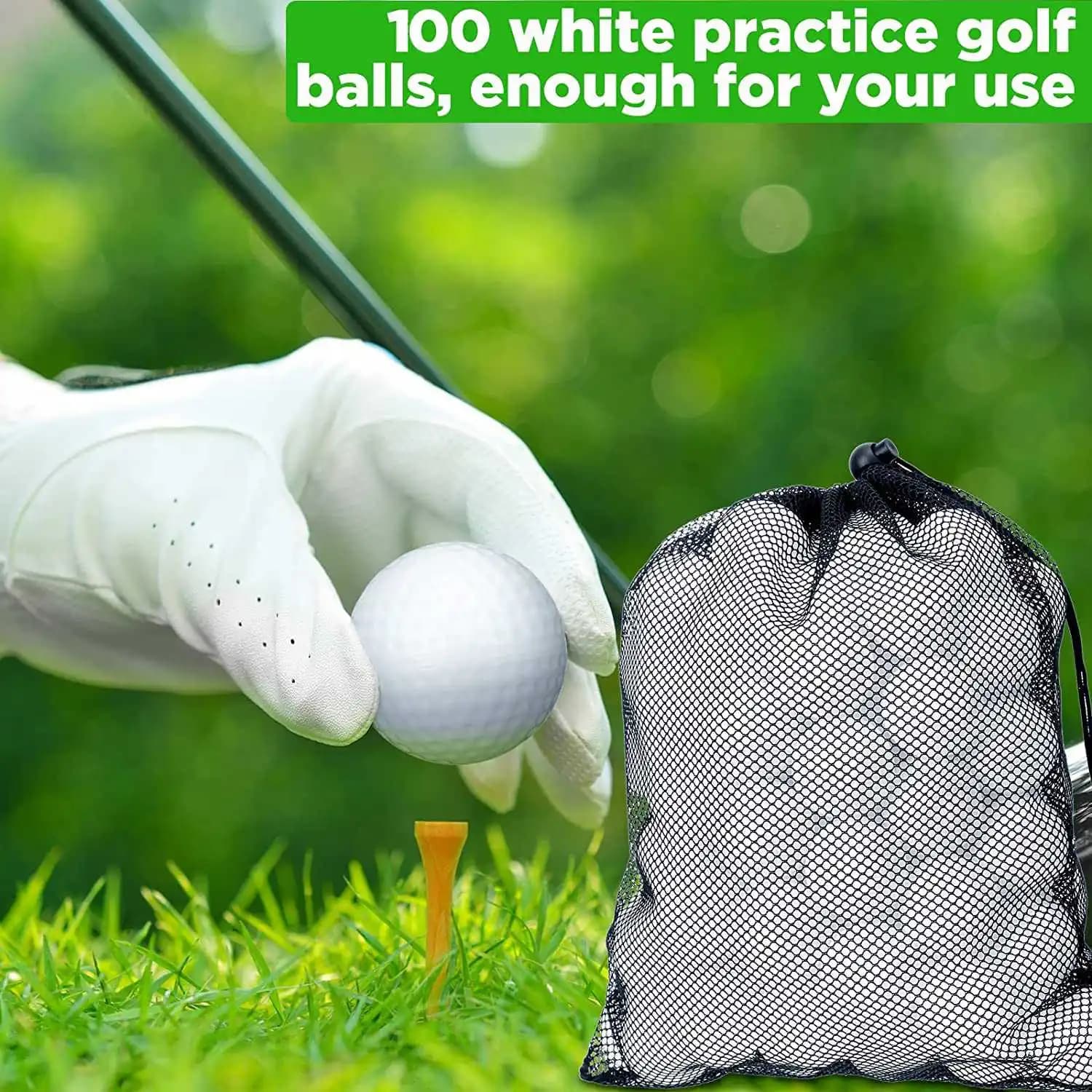 B11A-100 Palline da golf per allenamento, palline in plastica cave con sacchetti di rete con coulisse per la conservazione, per l'allenamento