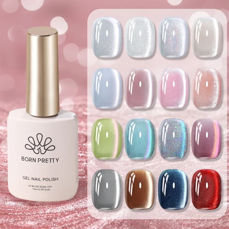 BORN PRETTY 15ml Gava Argento Glitter Acqua Luce Super Shine Gatto Gel magnetico Semipermanente Soak Off Gel UV Vernice per unghie