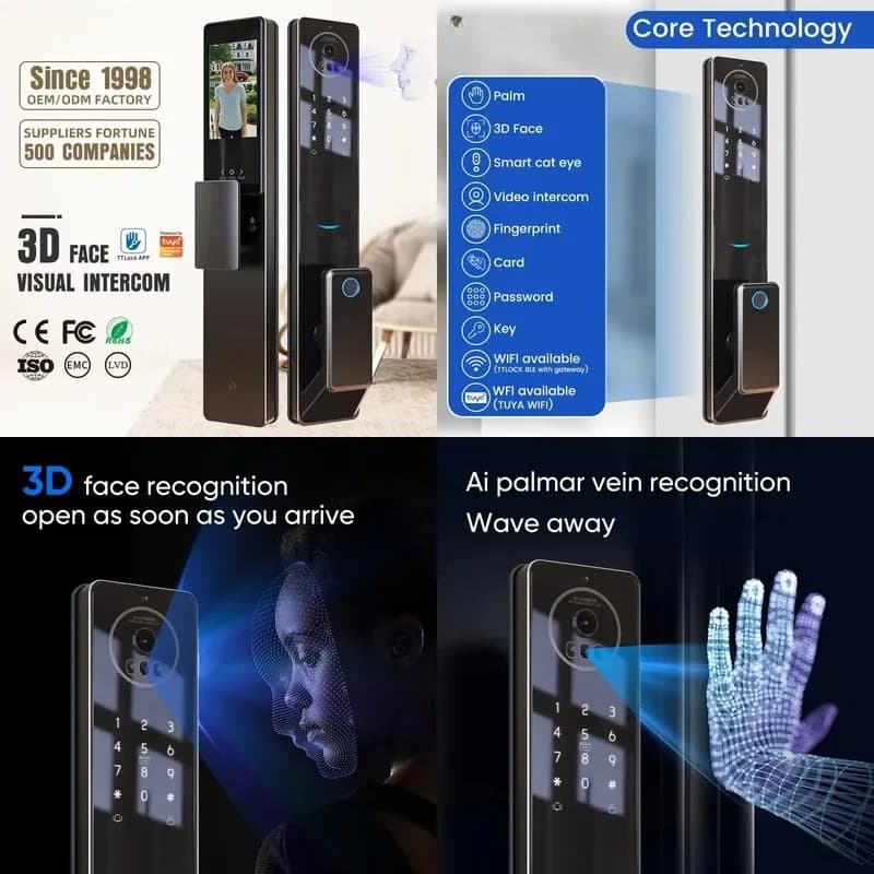 Locstar CNC Processing Technology 4.5-inch Large Screen 3D Face Video WIFI Smart Door with Camera and