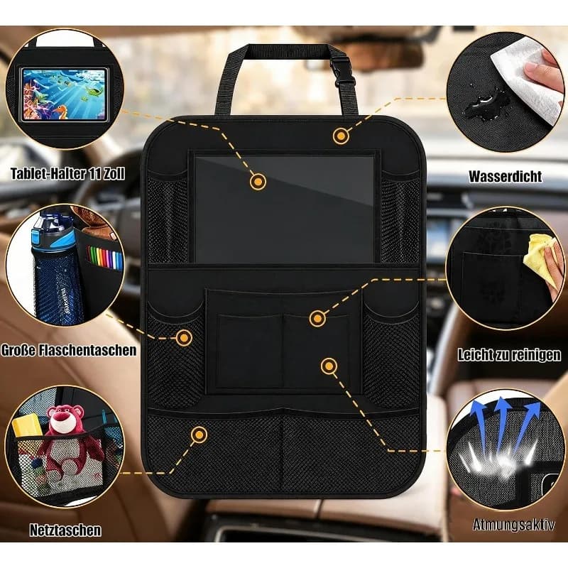 Car Backseat Organizer with Touch Screen Tablet Holder Storage Pockets Seat Back Protector Cover Auto Interior Accessories