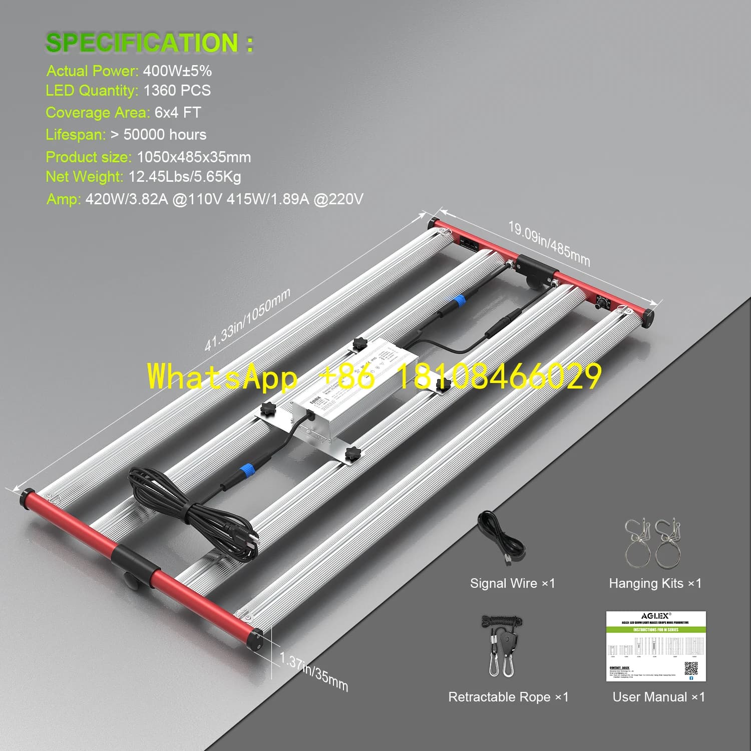 High Efficiency LED Growing Light Bar for Seed Starting, Plant Flowering and Flowering, 400 W Waterproof Full Spectrum