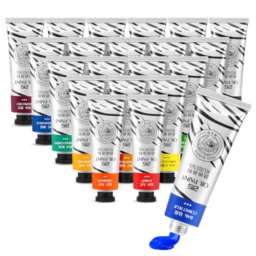 Oil Paint, 20 Colors x 50ml Large Tubes, Professional Oil Based Paint Set with High Saturation, Creamy Texture, and Consistency