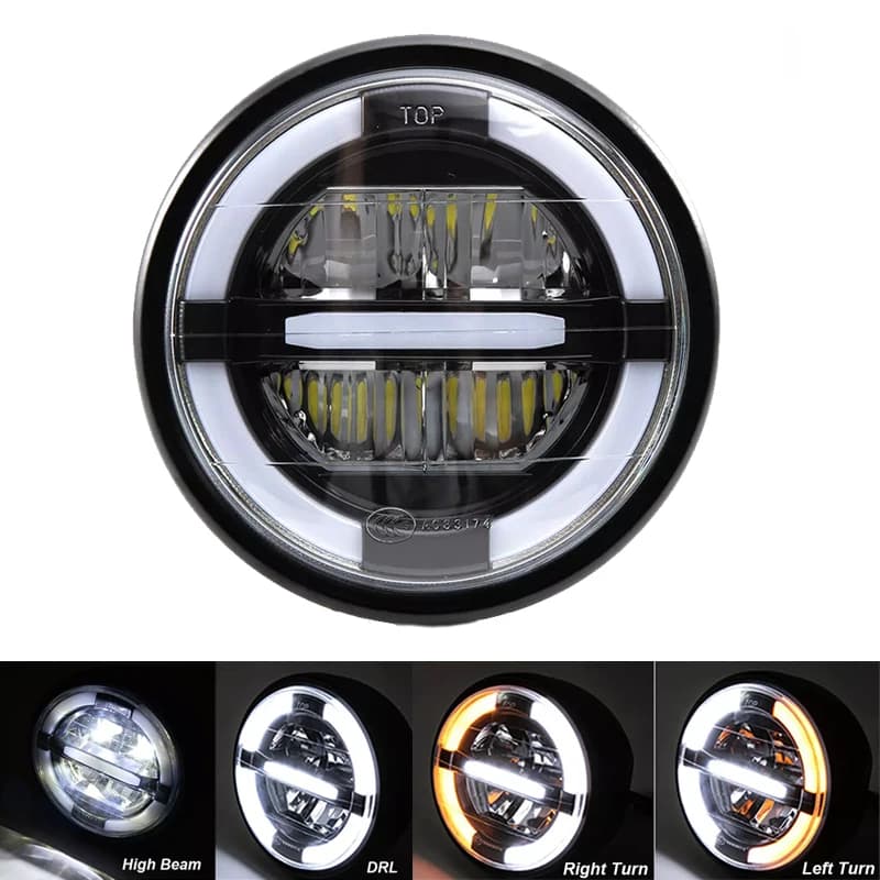 Faro rotondo a LED per moto da 7,5 "fascio alto e basso Angel Eye DRL per Harley Sportster Cafe Racer Bobber Honda CB400