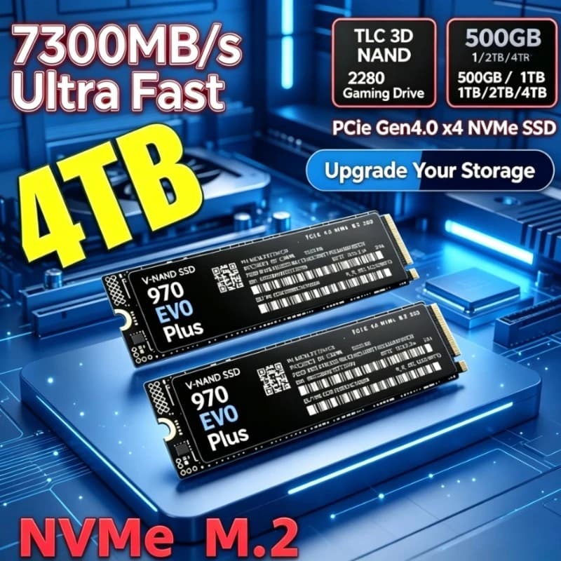 High-Speed 970 EVO Plus NVMe M.2 SSD,7300MB/s PCIe4.0 X4 TLC 3D NAND 2280,500GB-4TB Gaming Solid Disk for PS5 PC & Laptop