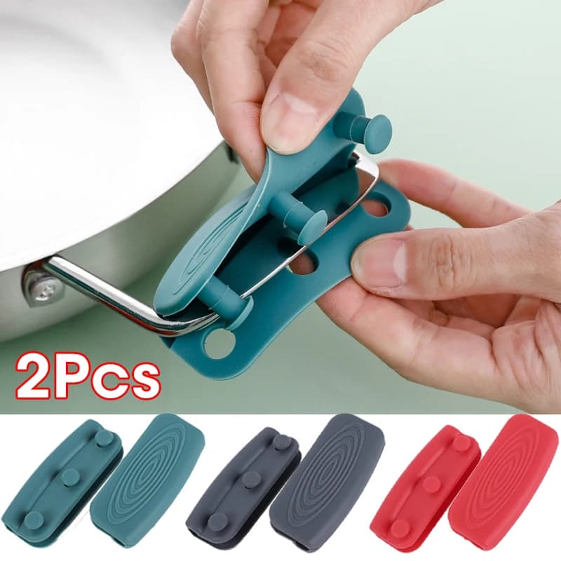 2PCS Silicone Pan Handle Cover - Auto Lock Heat Resistant Clip for Cast Iron Skillet/Pot, Anti-Scald Cooking Gloves