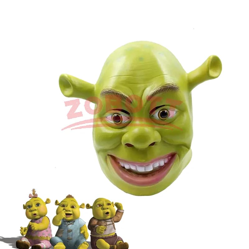 Maschera in Latex di Shrek Verde, Guanto per Cosplay di Film, Accessorio per Adulti, Maschera Animale per Feste di Halloween, Costume per Balli in Maschera