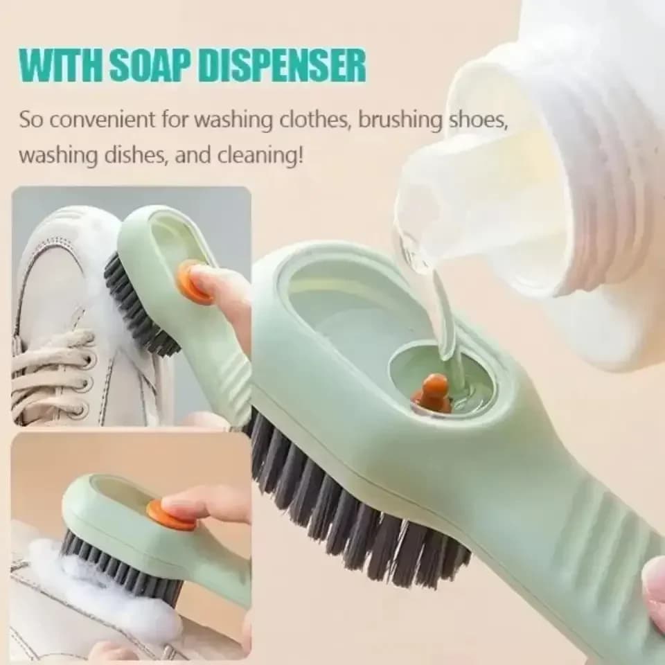 Spazzola per scarpe multifunzionale riempita di liquido, non danneggia le scarpe, rimuove le macchie e lava le scarpe, spazzola detergente a pressione con liquido integrato.