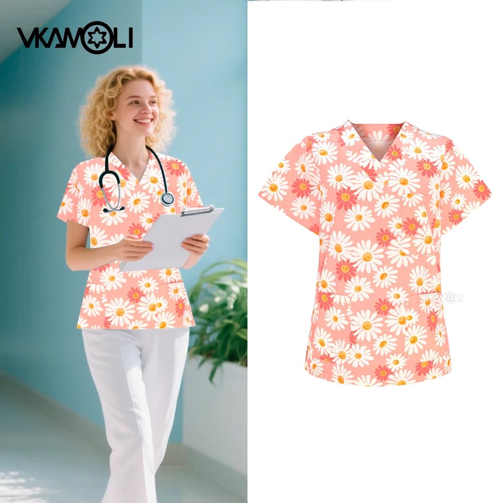 Vendita chiara Uniformi mediche Medici scrub top Clinica odontoiatrica Farmacia Pediatria Abbigliamento da lavoro Abbigliamento Scrub T-shirt