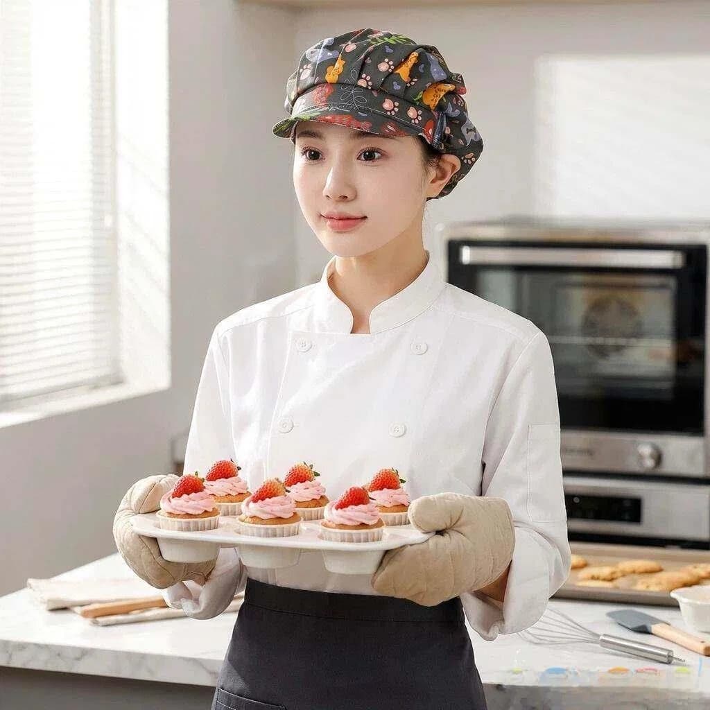 Chef Hat for Women, Hair Protection for Kitchen and Stoves, Anti-smoke, Elastic Closure, Breathable Design, Suitable for All Seasons