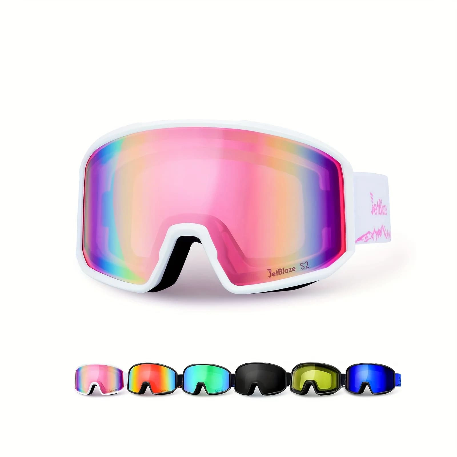 Occhiali da sci unisex Jetblaze compatibili con occhiali da vista, lenti sferiche, antiappannamento, protezione UV400, compatibili con casco, lenti riflettenti, occhiali da neve per tavole singole e doppie
