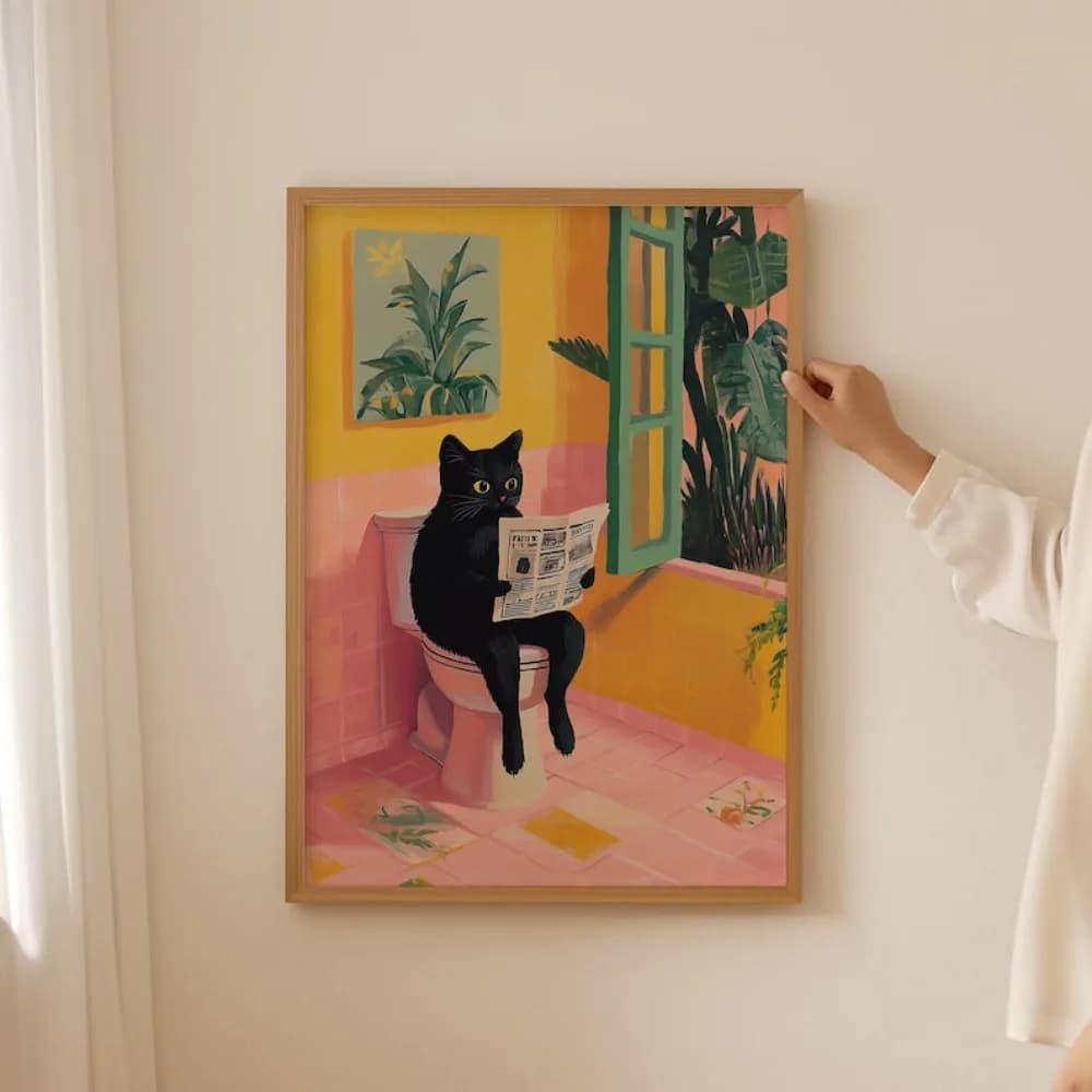 Divertente toilette gatto stampe su tela poster giapponese dopamina estetica per gli amanti dei gatti bagno lavatrice decorazioni per la casa poster artistici regali