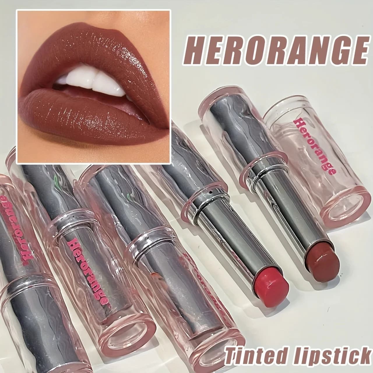 Herorange Rossetto solido lucido, lunga durata, idratante, pagaia di colore ultra-alto, labbra carnose, marrone scuro, colore rosa, rosso, adatto a tutti i tipi di pelle