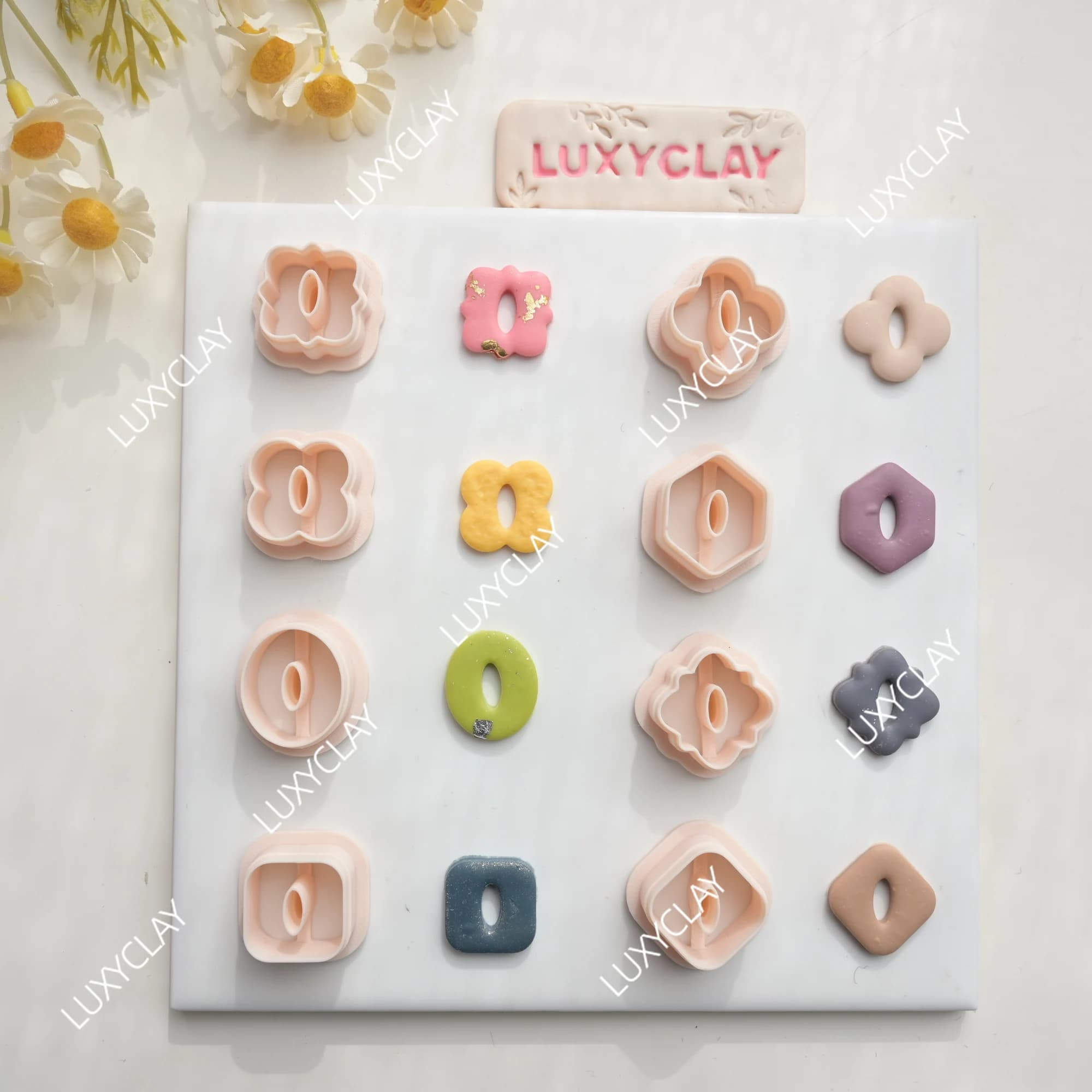 8pcs Hollow Geometric Shape Clay Molds, Oval Square Hexagon Diamond Flower Polymer Clay Cutters for Earrings & Jewelry Making