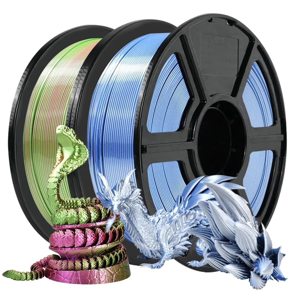 Two-tone Silk 3D Printer Filament 250 g Green Red and Silk Silver Blue Filament PLA from 1.75 mm Works with most FDM 3D Printers