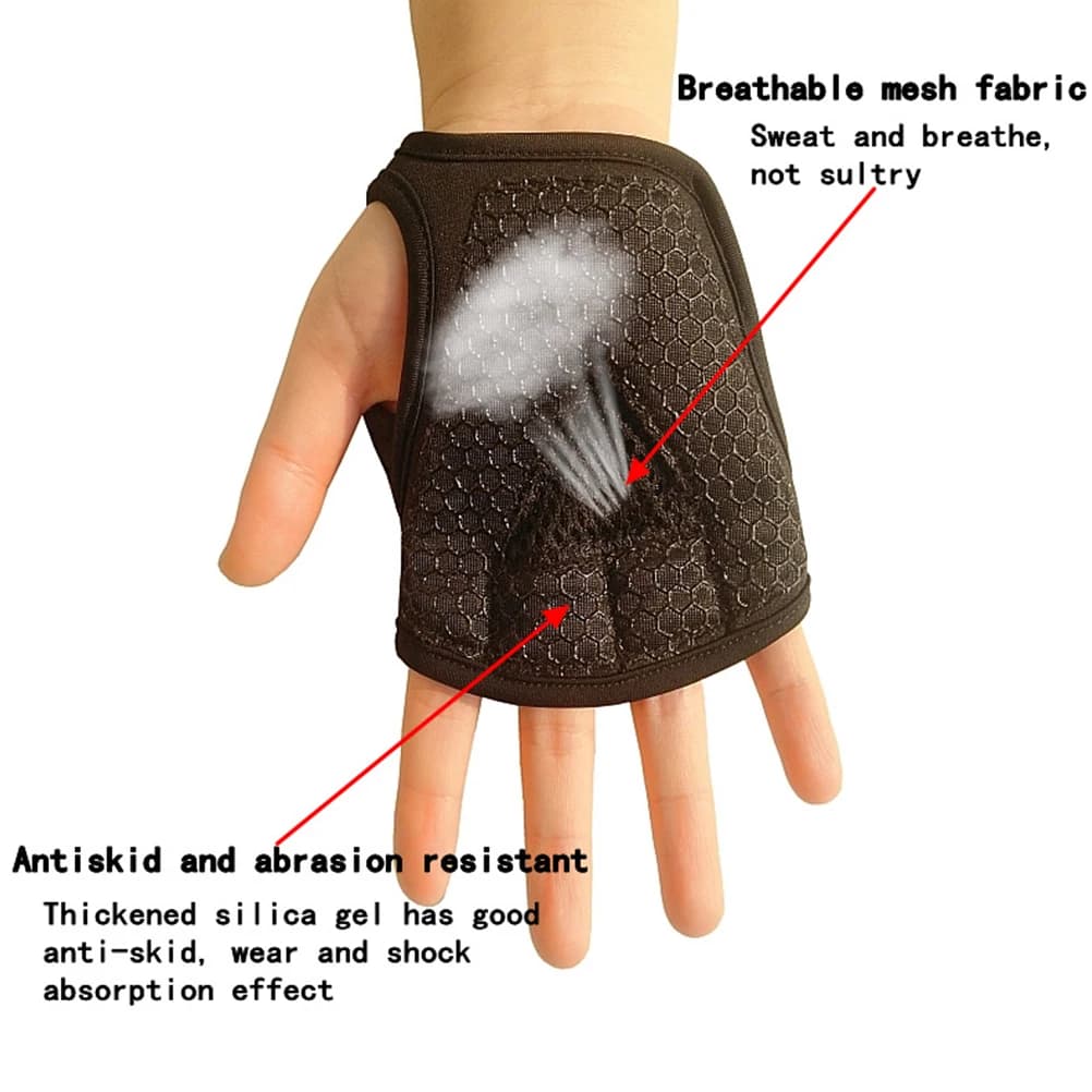 Women's Gym Gloves Training Weightlift Silicone Anti-slip Means Gloves without fingers Padded wrist strap Black Xl palm protection