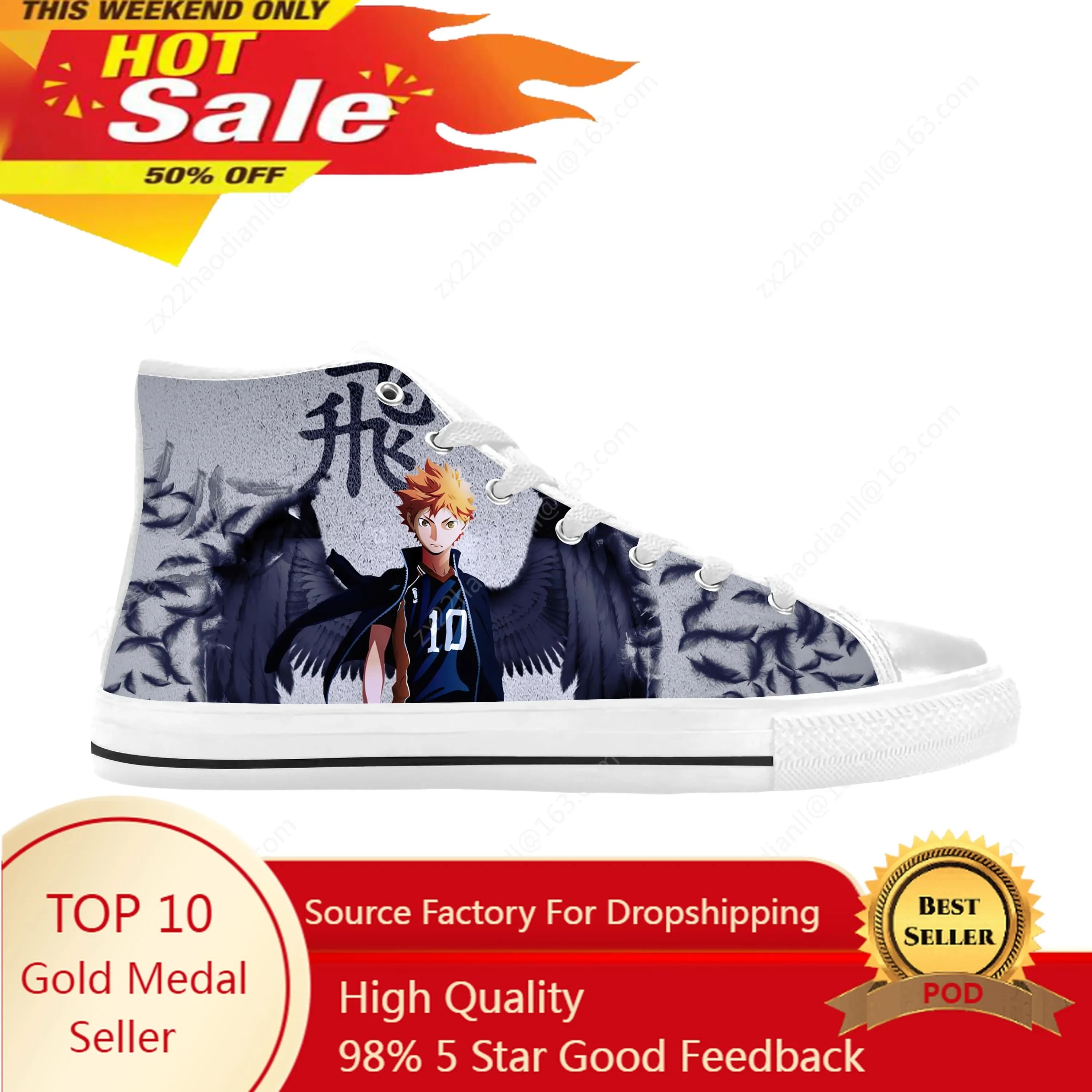 Japanese Anime Manga Cartoon Haikyuu Hinata Shoyo Casual Cloth Shoes High Top Comfortable Breathable 3D Print Men Women Sneakers