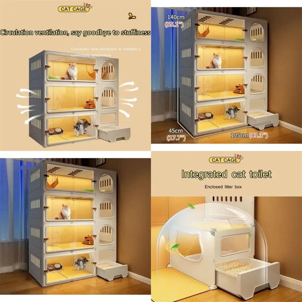 Indoor Large Cat Enclosure with Litter Box and Transparent Door (140x45x105cm)