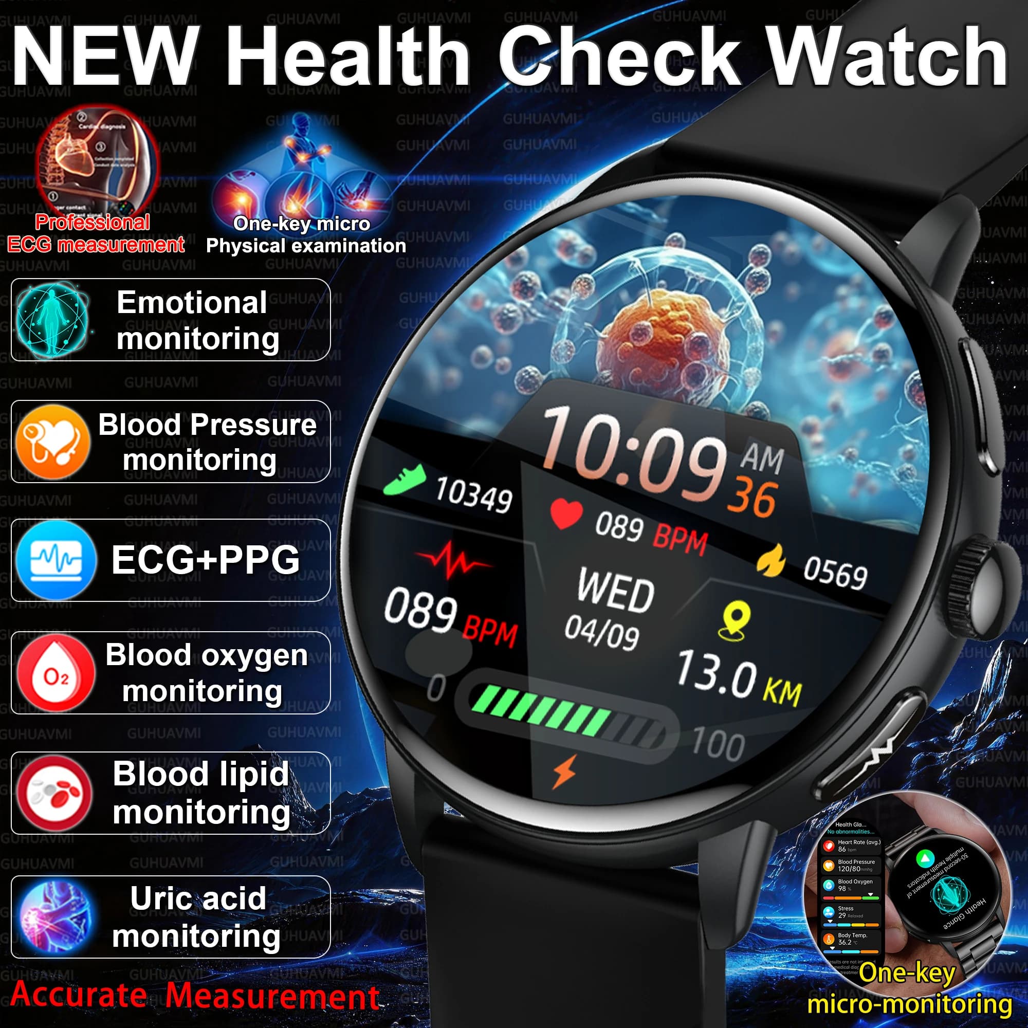 Nuovo Smartwatch 2026 per Analisi Corporea e Salute: Ossigeno nel Sangue, Pressione, Grasso Corporeo, ECG+PPG, Chiamate, Assistente Vocale AI - Uomo Donna