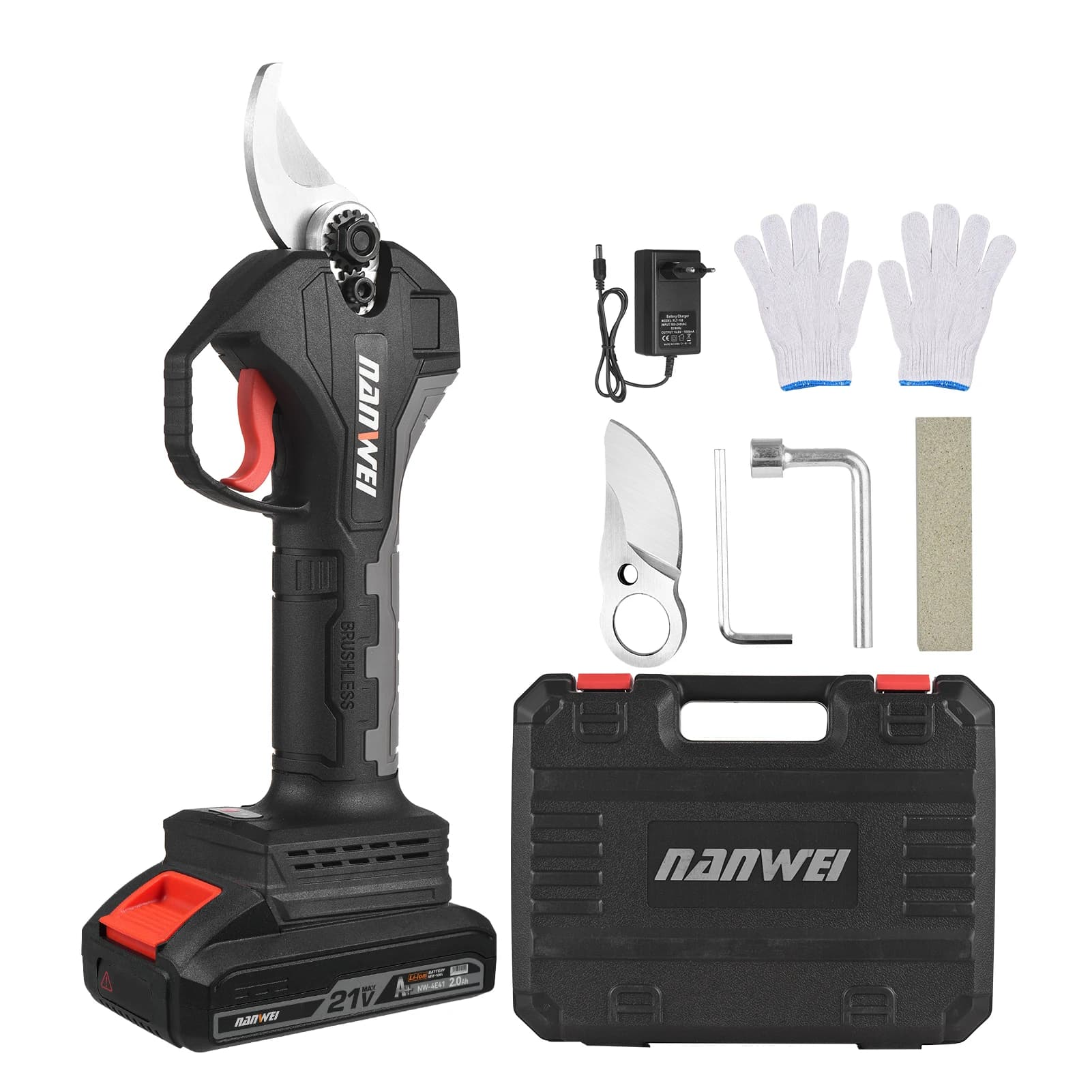 21V Wireless Electric Scissors with Brushless Motor, 10Ah Rechargeable Lithium Battery, Ram Power, 30mm Garden Shears