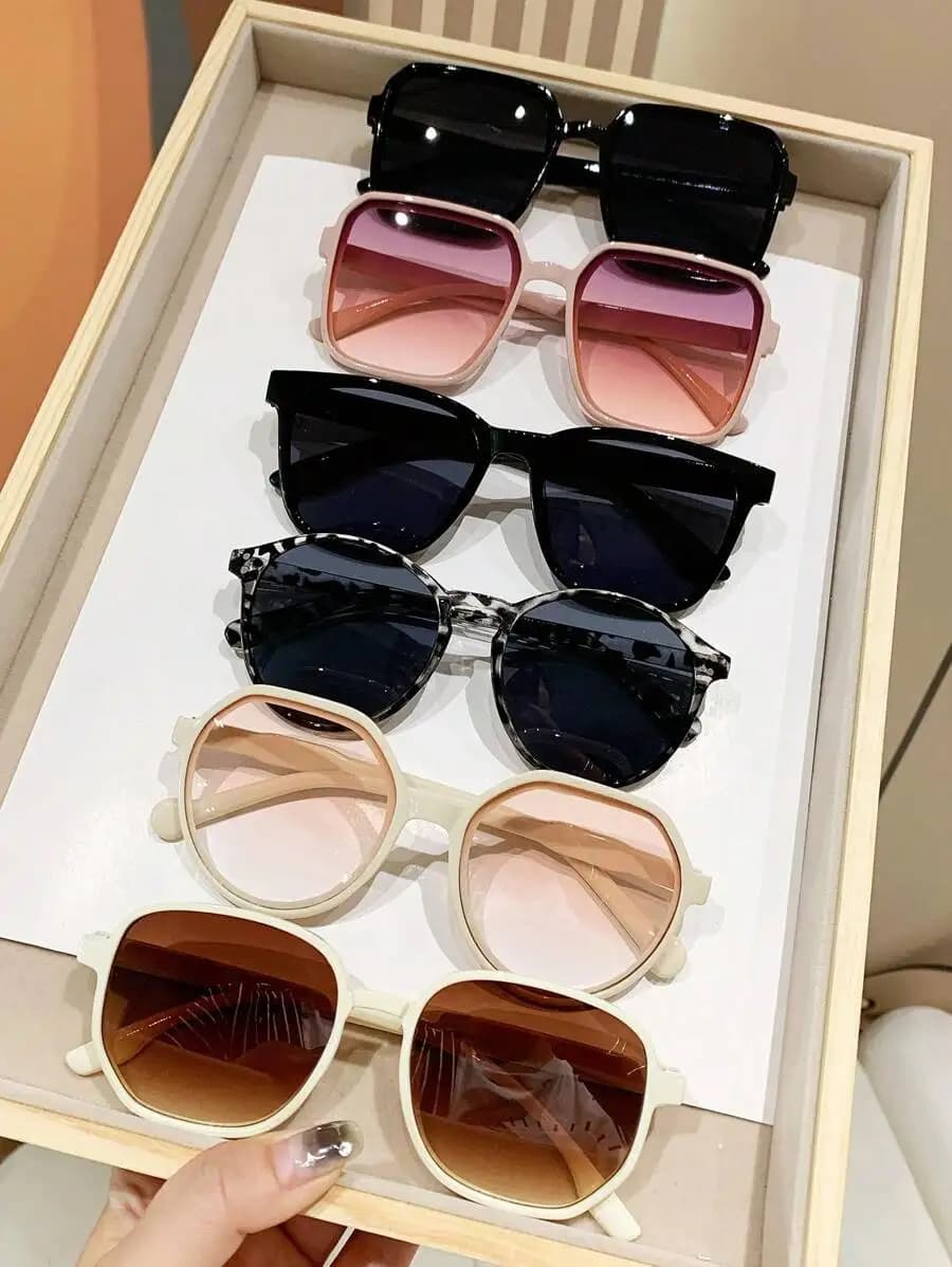 6 Pcs Womens Square Plastic Fashion Sunglasses Beach Accessories