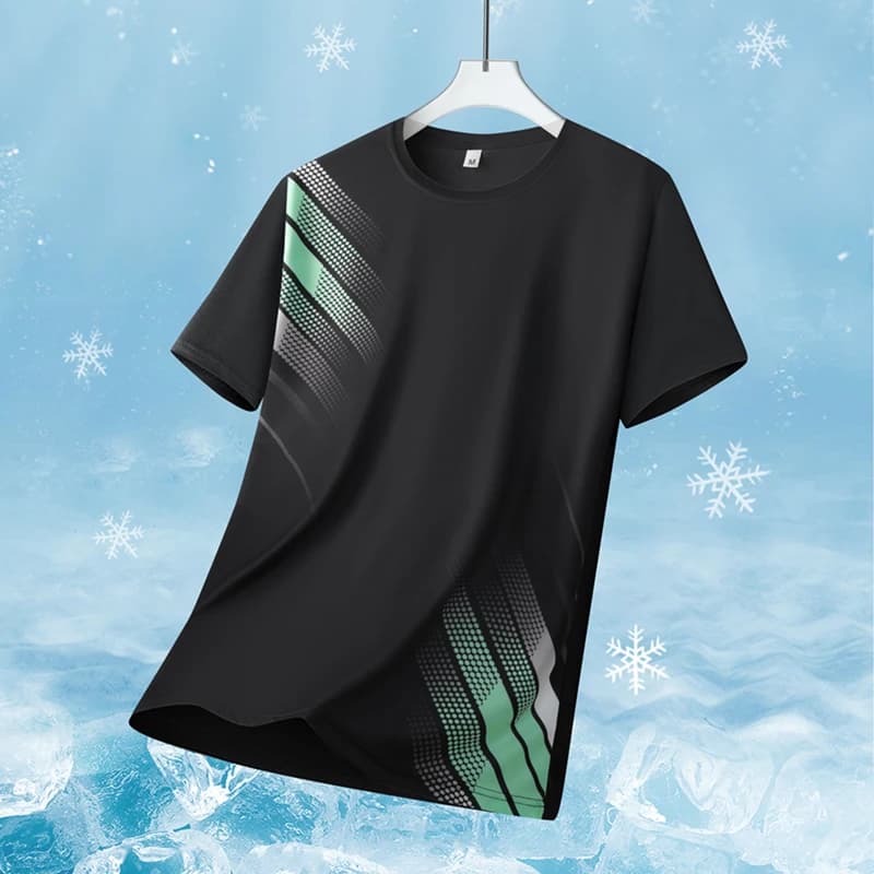 T-shirt da uomo per corsa, abbigliamento sportivo a maniche corte, ampio e traspirante, per ciclismo all'aperto, ad asciugatura rapida, estivo, in seta ghiaccio, a maniche corte, per la spiaggia