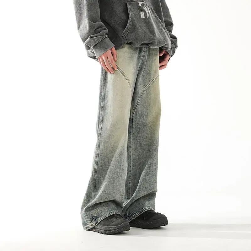 Jeans Americani da Uomo a Gamba Larga con Patchwork, Pantaloni Casual Versatili, Jeans Denim a Zampa d'Elefante Trendy e Comodi per Autunno e Inverno