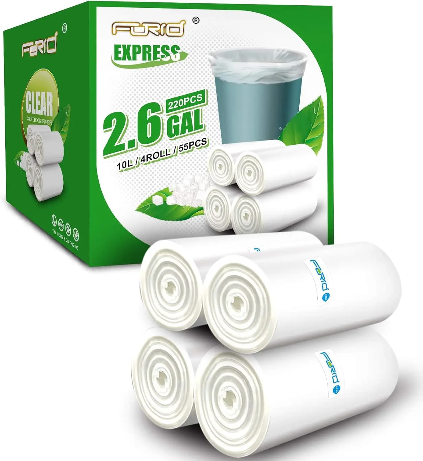 2.6 Gallon Clear Trash Bags, 220 Count Small Garbage Bags for Bathroom Bedroom Office, Durable & Thick Wastebasket Liners