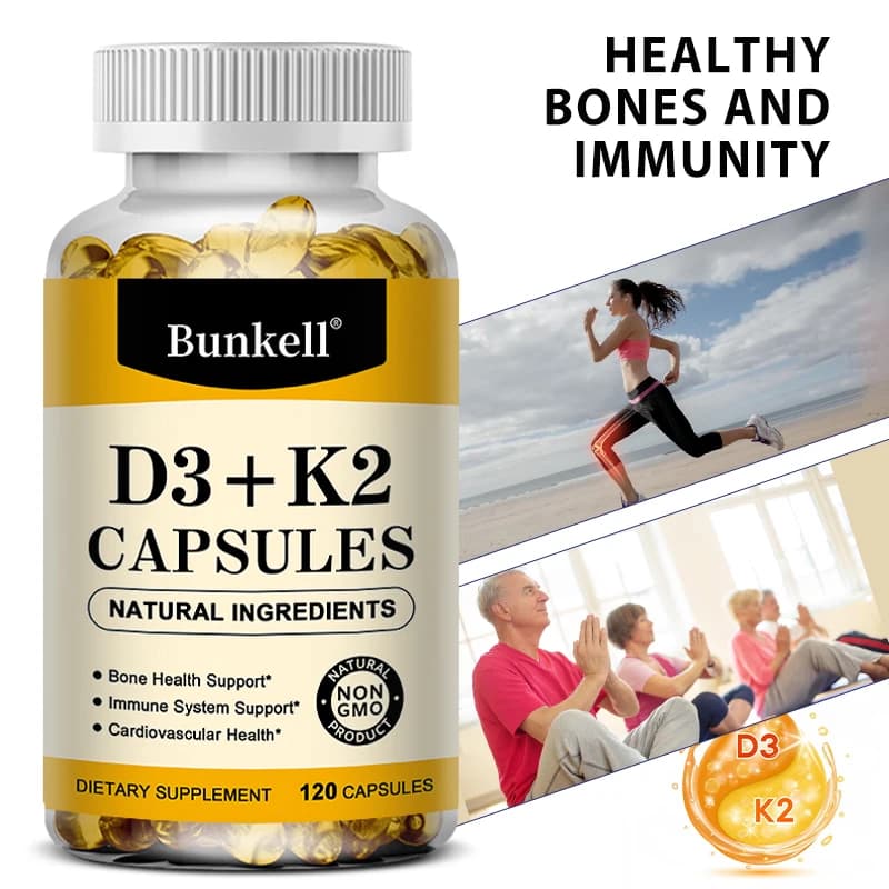 Vitamin D3 supplement and K2, improved absorption support, heart, bone, tooth support, 30/60/120 capsules