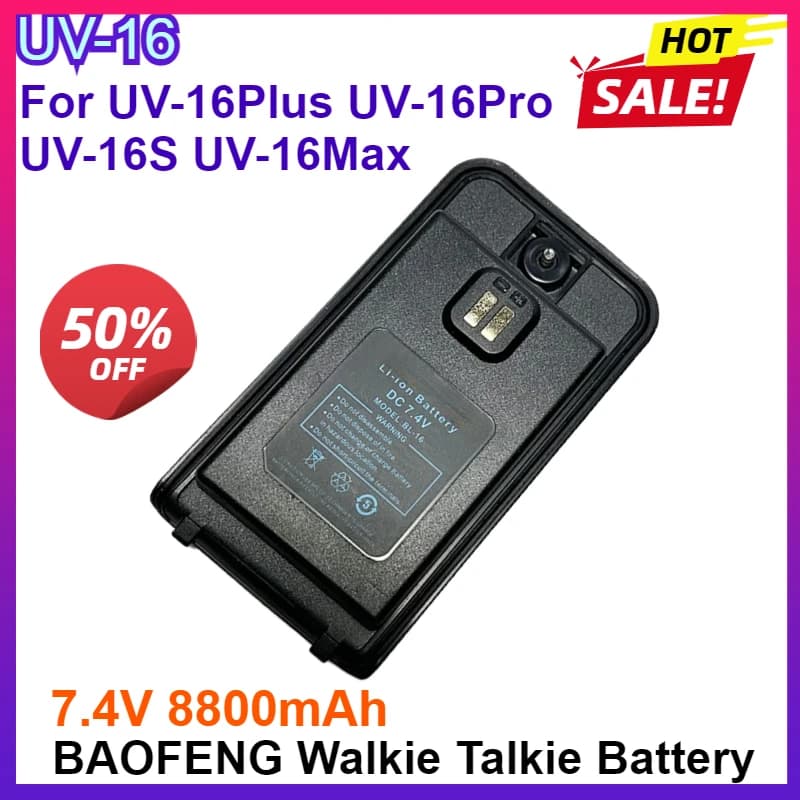 Batteria agli ioni di litio da 7,4 V 8800 mAh per Baofeng UV-16 Walkie Talkie BL-16 Sostituzione compatibile con radio UV16, UV-16Plus Pro S Max