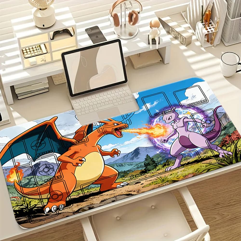 Tappetino da gioco Pokemon Charizard vs Mewtwo TCG, tappetino da scrivania grande per mouse da gaming