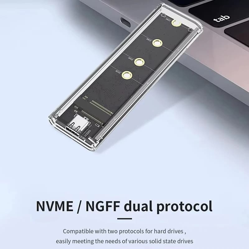 M.2 NVME PcIe NGFF SATA Dual Protocol SSD Case SATA SSD USB-C Transparent External Solid State For Laptops Hard Disk Accessories
