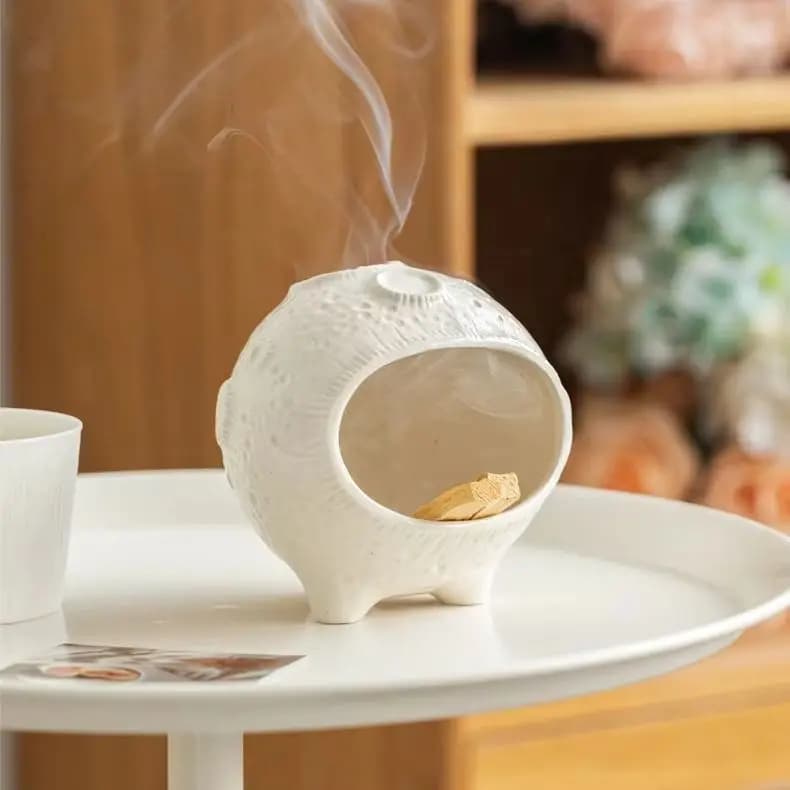 Planet Ceramic Palo Santo Holder Stick Stand Incense Burner Bowl Matte White Sculpture Modern Home Decor Table