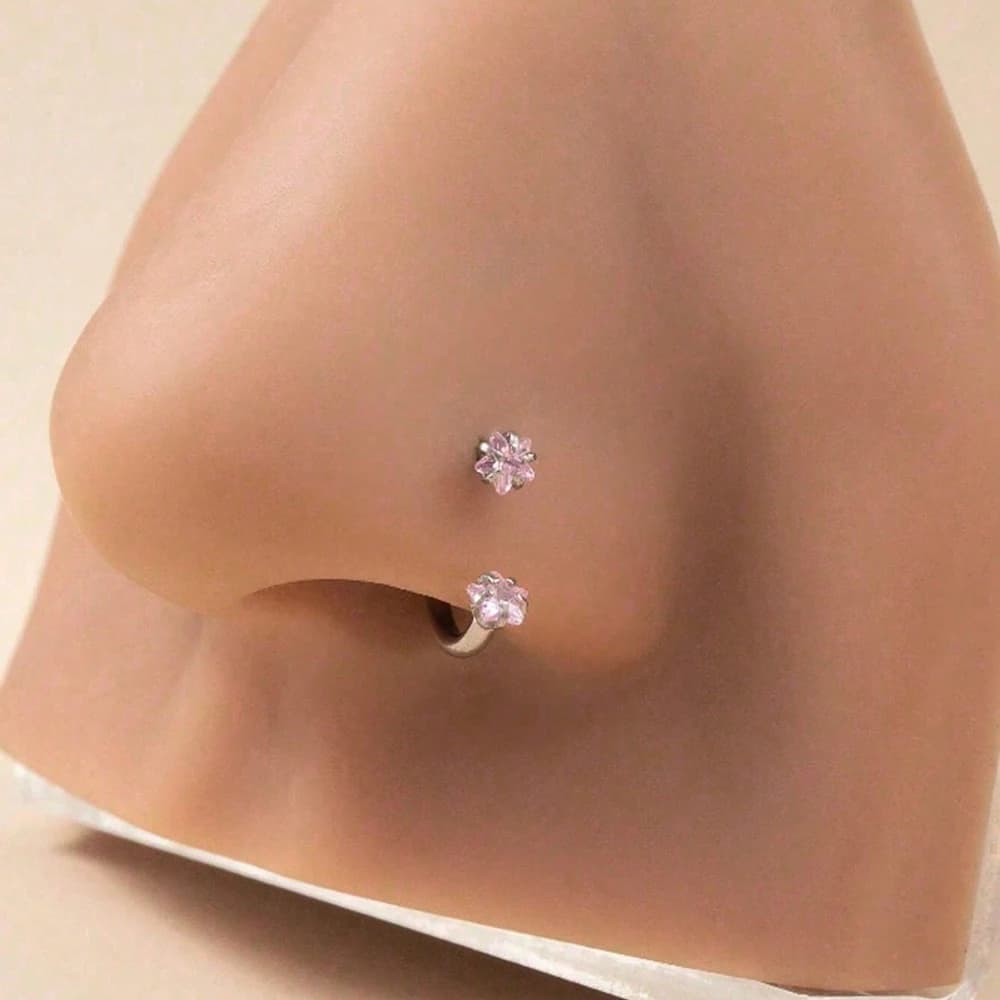 Anelli per Piercing al Setto Nasale in Acciaio Inossidabile, Orecchini per Trago, Cartilagine ed Elica con Zirconia Cubica Sfaccettata a Forma di Stella e Cuore