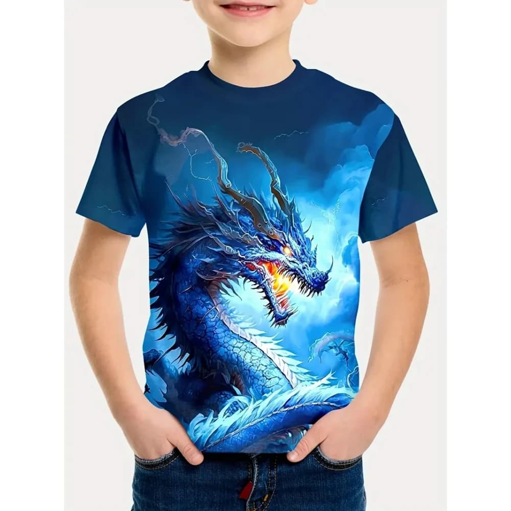 Abbigliamento per bambini per ragazzi Megalosaurus T-shirt grafiche con stampa 3D Comfort estivi O-Collo Top maniche corte Abbigliamento da esterno per bambini