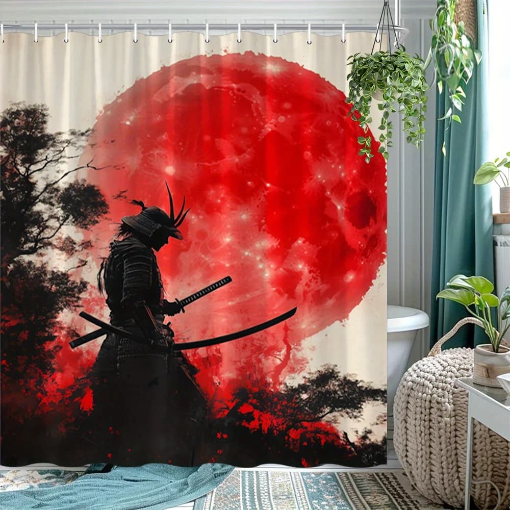 Epic Japanese Ninja Warrior Red Sun Shower Curtain 180x200cm Anime Style Bathroom Water Curtain Decoration Home Decor