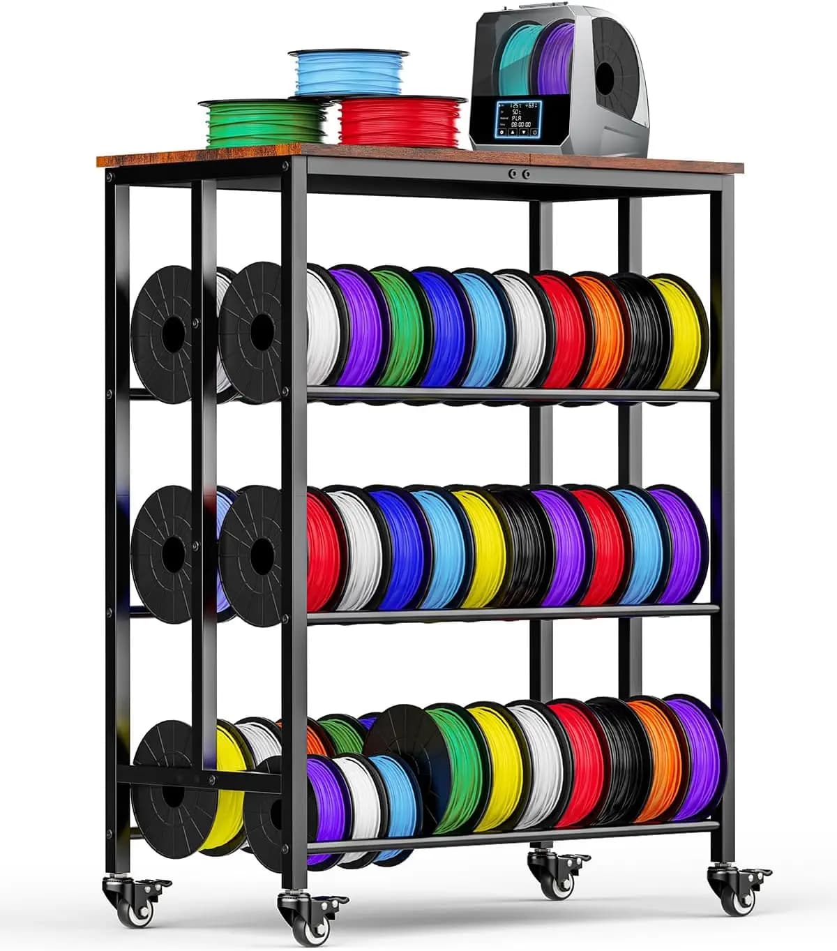 3D Printer Filament Shelf, 2 File Wire Shelving for PLA/TPU/ASA/Nylon, Workshop Organizer, Garage, Office