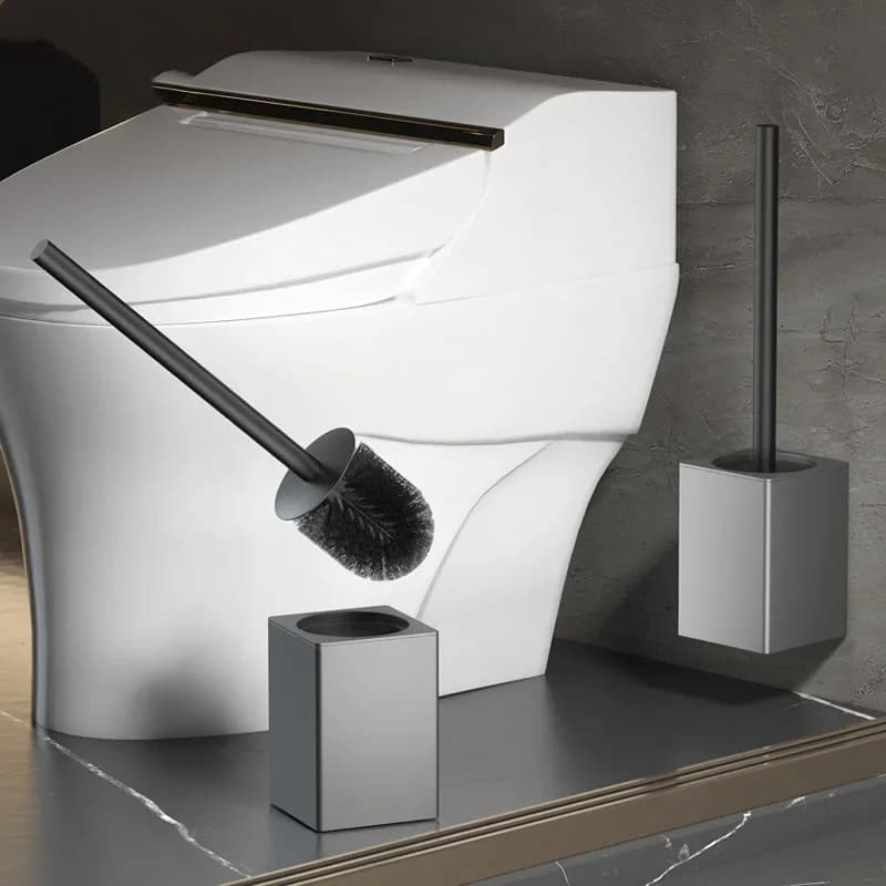 Spazzola per WC in alluminio spaziale senza angoli morti, strumento per la pulizia della toilette, spazzola montata a parete, senza foratura, set per la pulizia del bagno domestico