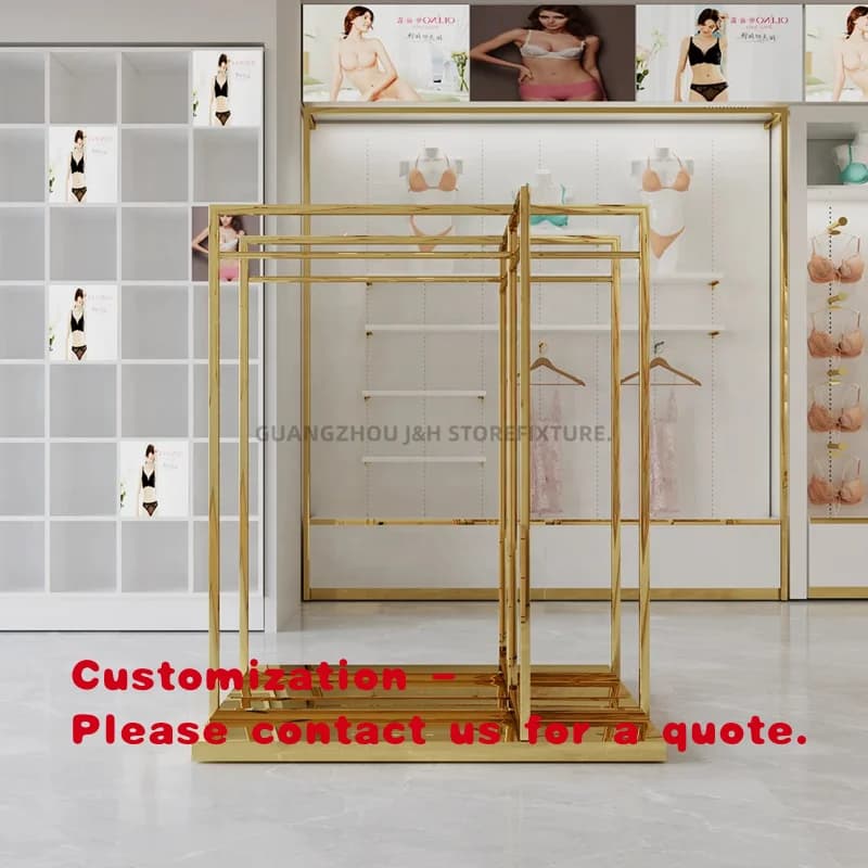 Espositore per lingerie personalizzato per negozi di arredamento, scaffale espositivo squisito in oro lucido per lingerie, porta intimo
