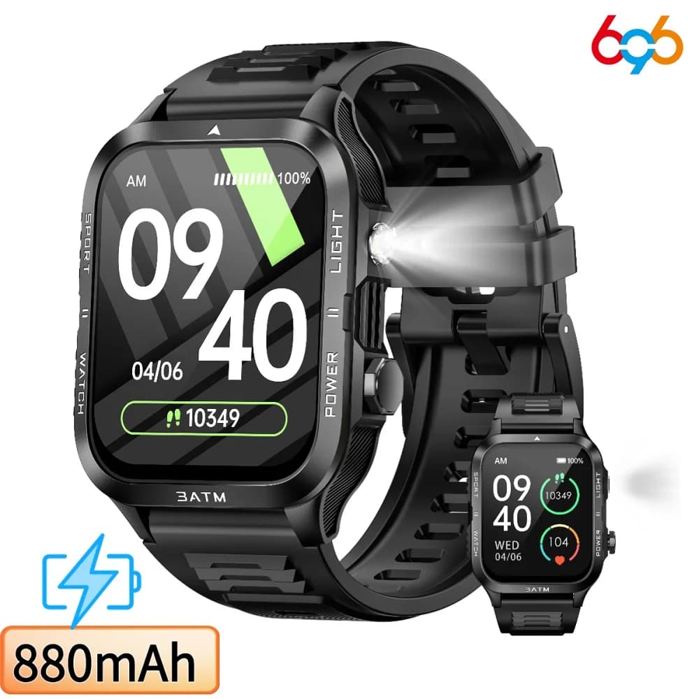 Smartwatch per Monitoraggio Salute Donna Uomo, 880mAh, Torcia, Chiamate BT, Impermeabile, Notifiche Messaggi, Sport e Fitness, Regalo