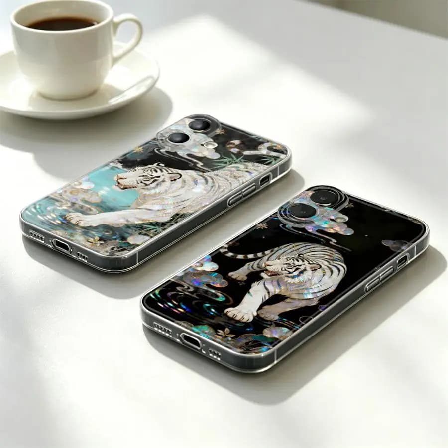 Soft Phone Cover Case for iPhone 17 Pro Max 14 Plus 13 Pro 17e 11 16 15 Air 12 Mini XR XS Max White Tiger