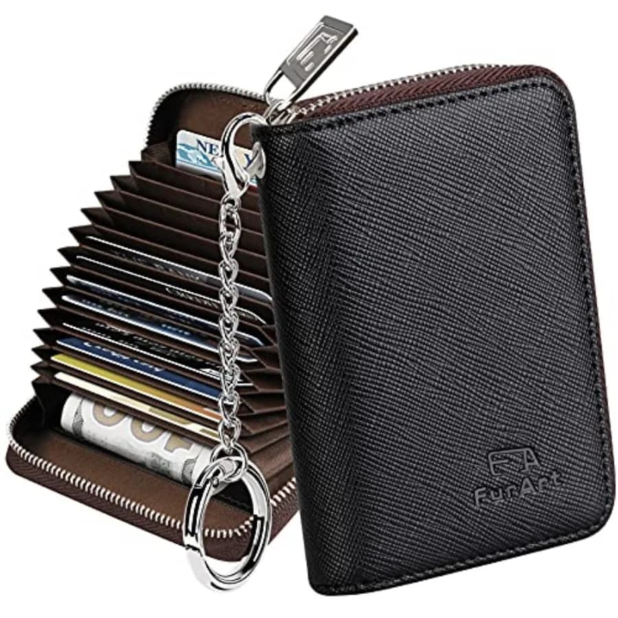 Zipper Wallet Women, RFID Blocking Credit Card Wallet, Business Card Holder, Compact Size KeyChain Wallet