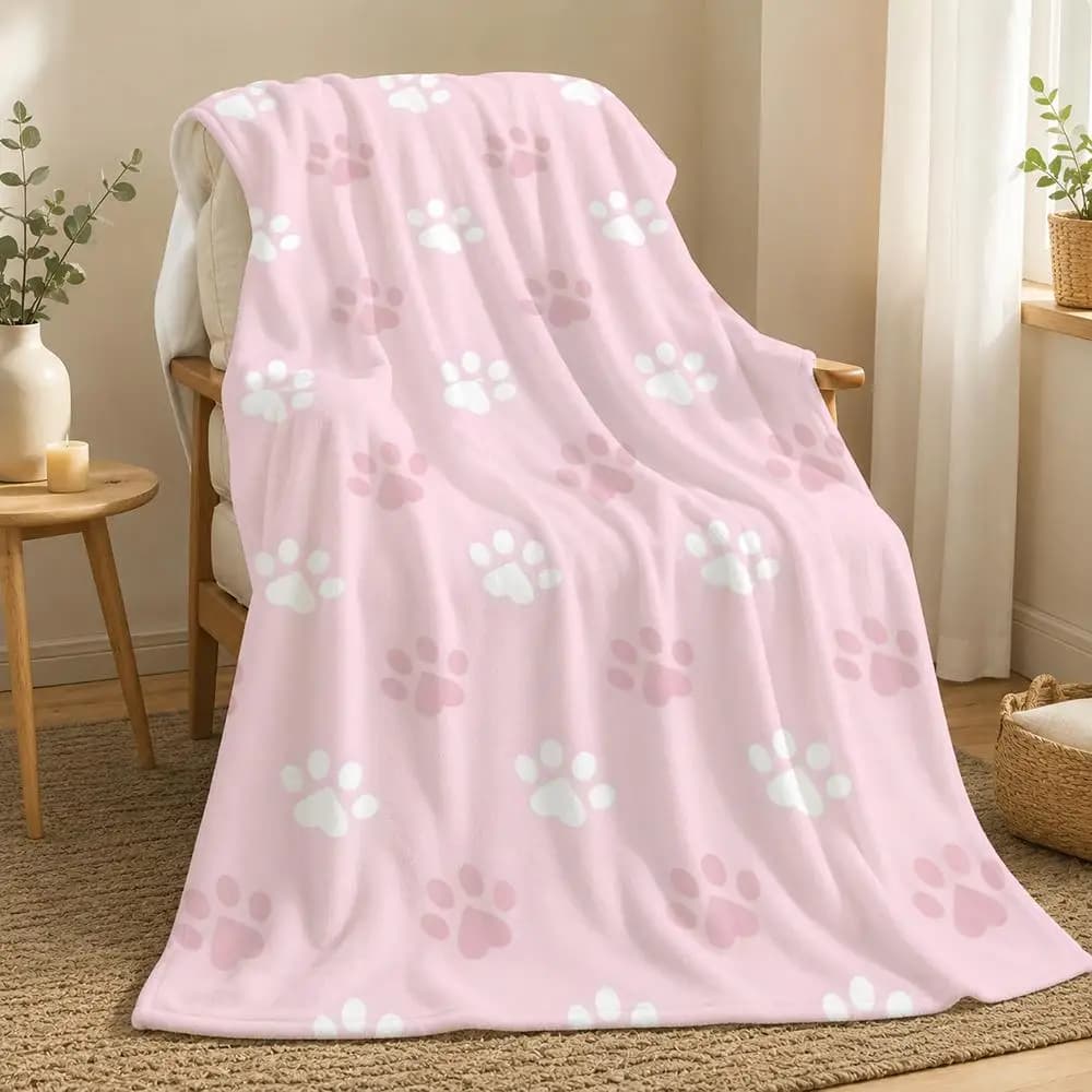 Dog Paw Prints Dog Pattern Throw 240g flannel blanket, suitable for sofas, beds, offices, exquisite gift blankets