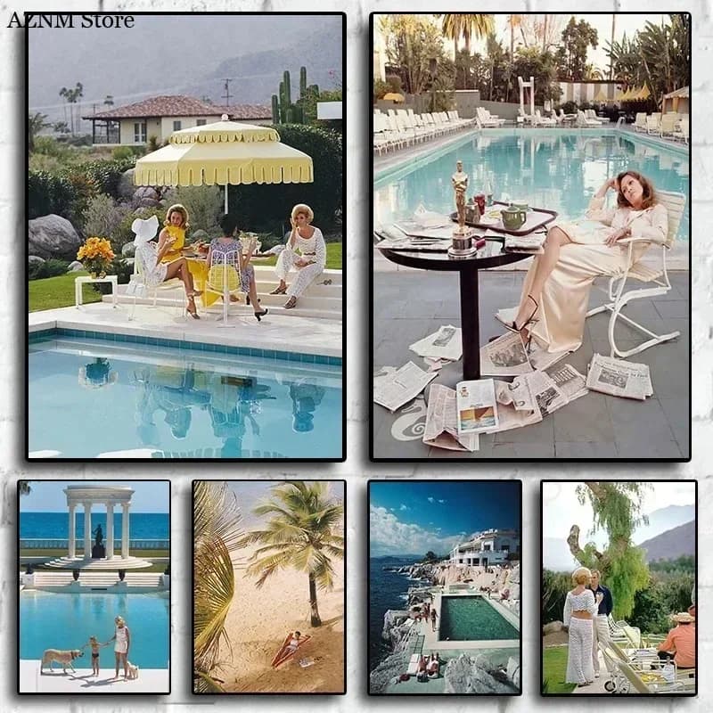 Palm Pool Party The Upper Class Society In 19th Century Slim Aarons Photography Canvas Painting Posters Room Home Wall Art De