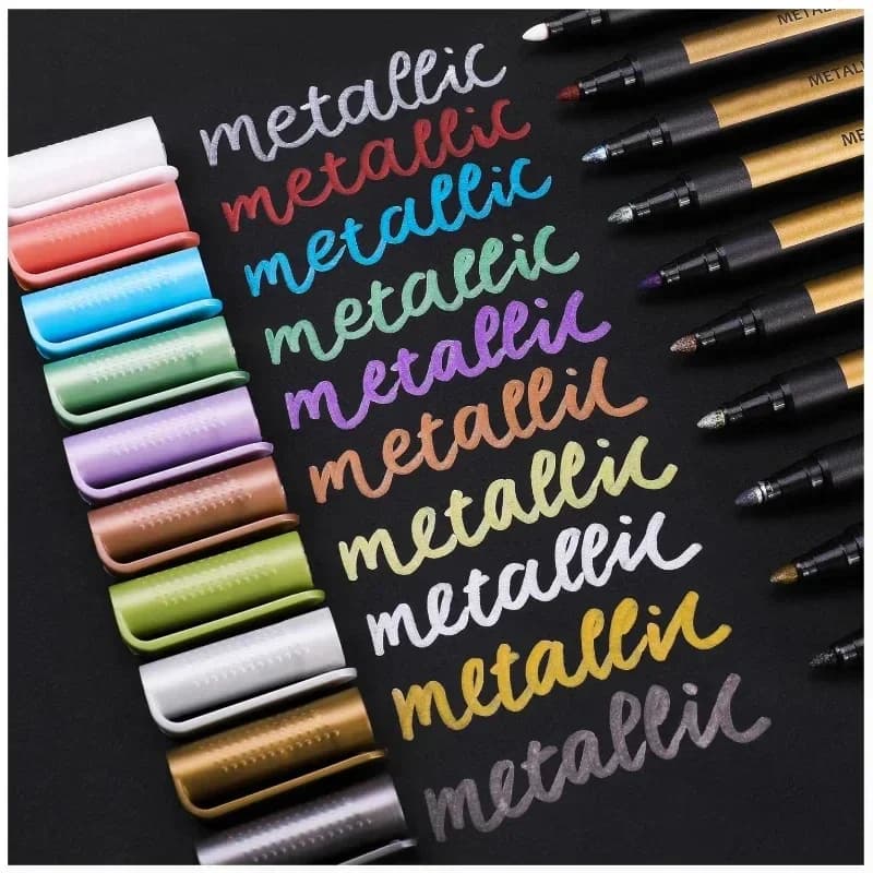 10 pennarelli metallici in metallo, punta media, per pittura su roccia, carta nera, creazione di biglietti, scrapbooking e lavoretti fai da te
