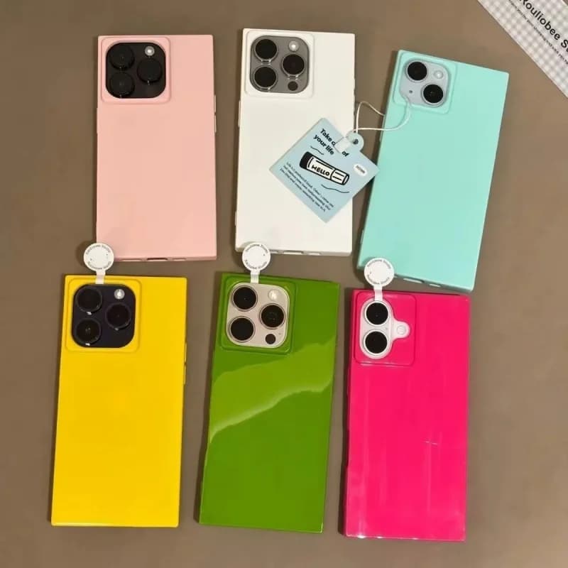 luxury candy color Silicone Square Shockproof Phone Case For iPhone 11 12 13 14 15 16 17Pro Max Plus Y2K Minimalist Gloss Cover