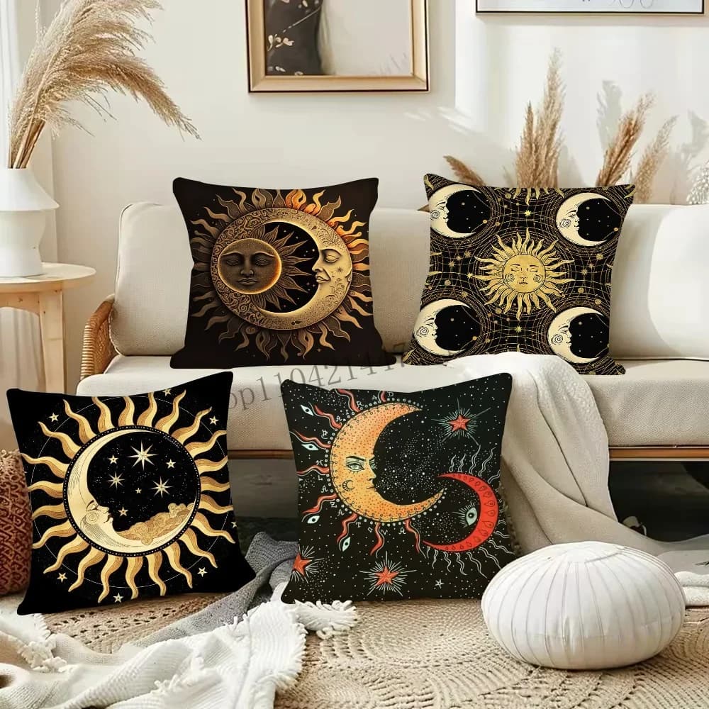 1pc Tarocchi Carta Dio Sole Viso Luna Federa Quadrata Camera da letto Divano Tempo libero Comfort Cuscino Auto Soggiorno Decorazione della casa