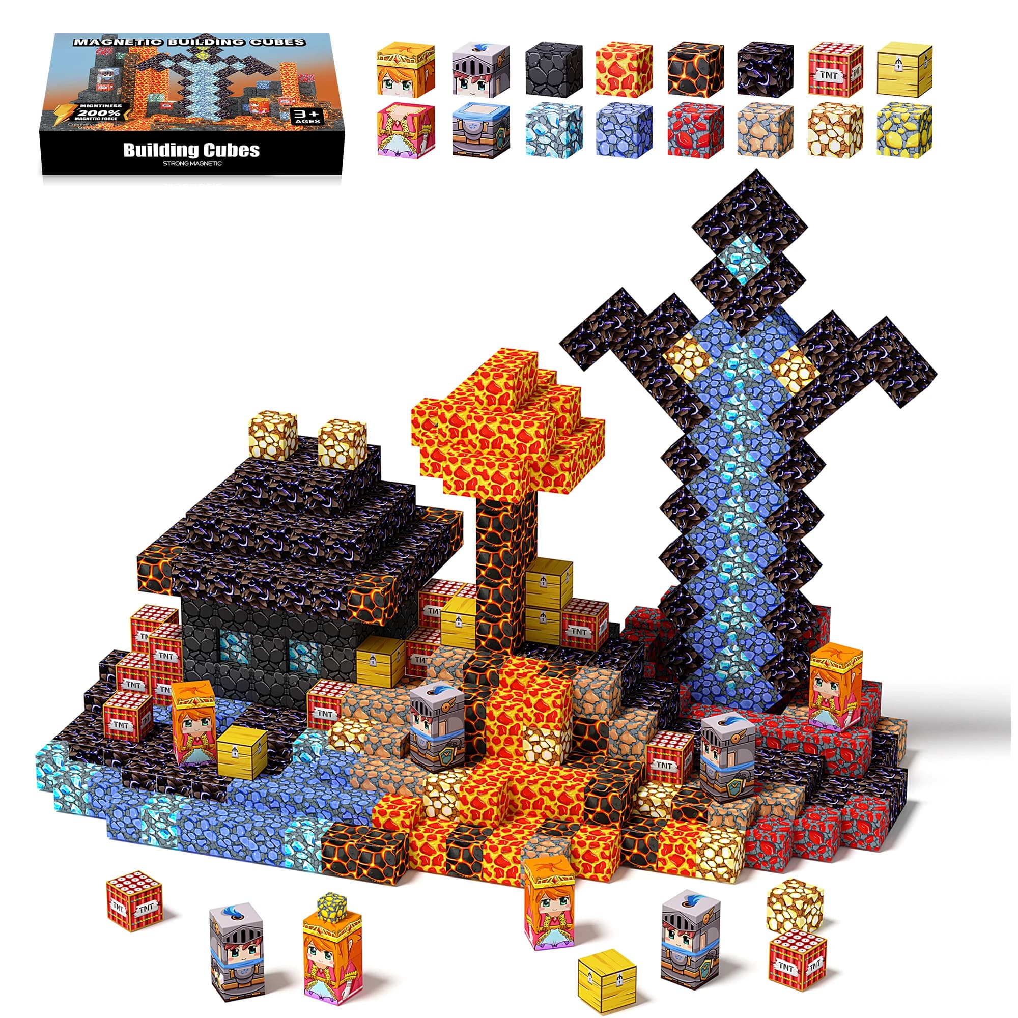 Set di Costruzioni Magnetiche da 150 Pezzi, Piastrelle Magnetiche Impilabili | Sword Minerals, Giocattolo Sensoriale Montessori STEM | Grande S