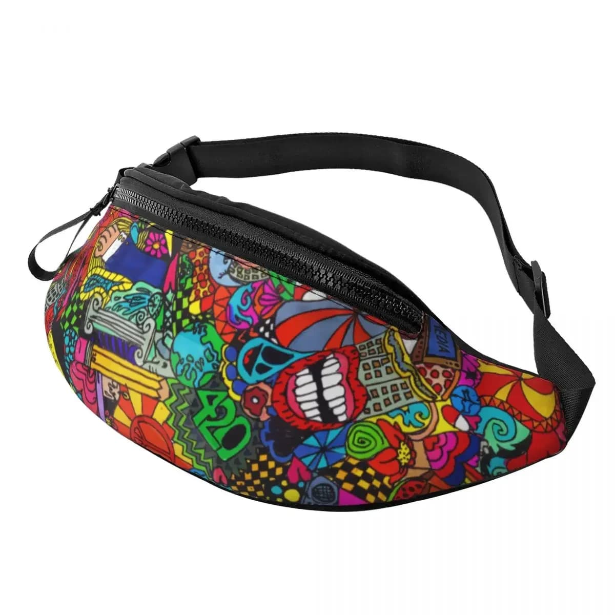 Marsupio personalizzato con motivo Hippie Trippy Graffiti Donna Uomo Moda Street Art Marsupio a tracolla per correre Custodia per soldi per telefono